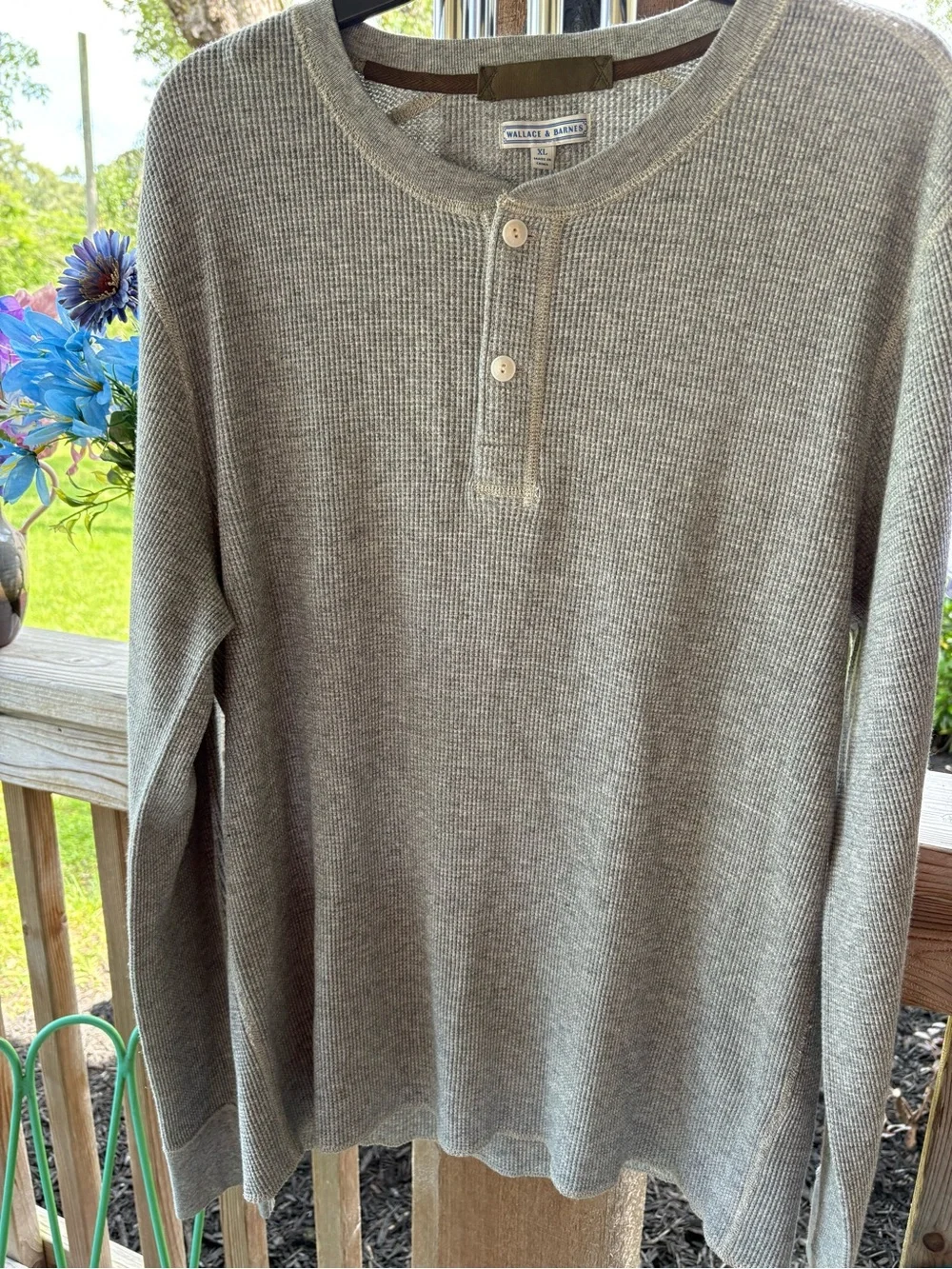 Men’s Wallace & Barnes by J. Crew Grey Long Sleeve 2 Button Waffle Shirt NWT XL